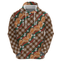 Polynesian Monstera Tiare Floral Hoodie Chocolate Brown Tropical Plaid - Polynesian Pride