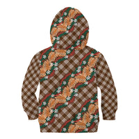 Polynesian Monstera Tiare Floral Kid Hoodie Chocolate Brown Tropical Plaid - Polynesian Pride