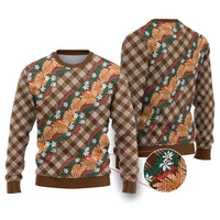 Polynesian Monstera Tiare Floral Ugly Christmas Sweater Chocolate Brown Tropical Plaid - Polynesian Pride