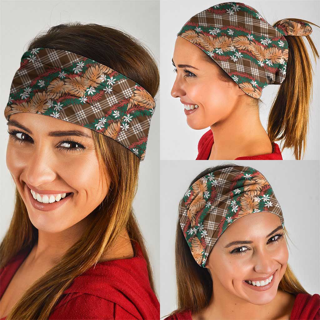 Polynesian Monstera Tiare Floral Neck Gaiter Chocolate Brown Tropical Plaid - Polynesian Pride