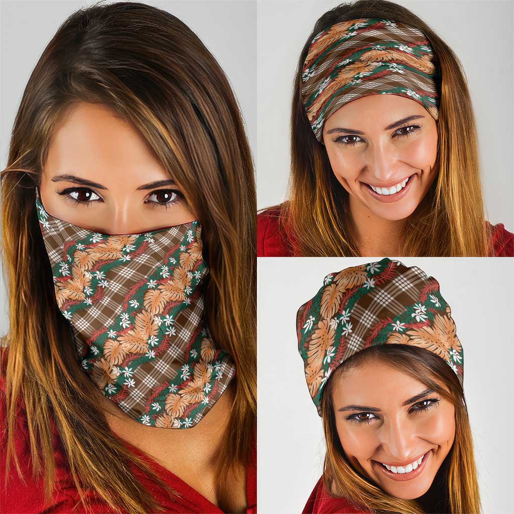Polynesian Monstera Tiare Floral Neck Gaiter Chocolate Brown Tropical Plaid - Polynesian Pride