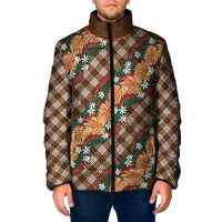 Polynesian Monstera Tiare Floral Padded Jacket Chocolate Brown Tropical Plaid - Polynesian Pride