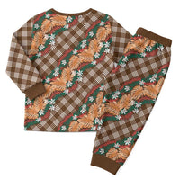 Polynesian Monstera Tiare Floral Christmas Pajama Set Chocolate Brown Tropical Plaid - Polynesian Pride