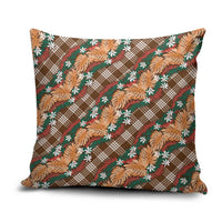 Polynesian Monstera Tiare Floral Pillow Cover Chocolate Brown Tropical Plaid - Polynesian Pride