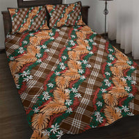 Polynesian Monstera Tiare Floral Quilt Bed Set Chocolate Brown Tropical Plaid - Polynesian Pride