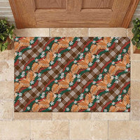 Polynesian Monstera Tiare Floral Rubber Doormat Chocolate Brown Tropical Plaid - Polynesian Pride