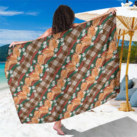 Polynesian Monstera Tiare Floral Sarong Chocolate Brown Tropical Plaid - Polynesian Pride