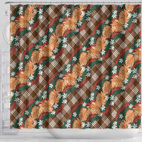 Polynesian Monstera Tiare Floral Shower Curtain Chocolate Brown Tropical Plaid - Polynesian Pride