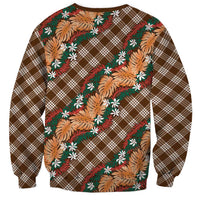 Polynesian Monstera Tiare Floral Sweatshirt Chocolate Brown Tropical Plaid - Polynesian Pride