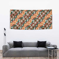 Polynesian Monstera Tiare Floral Tapestry Chocolate Brown Tropical Plaid - Polynesian Pride