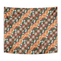 Polynesian Monstera Tiare Floral Tapestry Chocolate Brown Tropical Plaid - Polynesian Pride