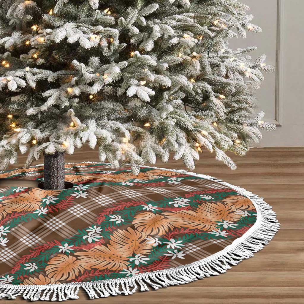 Polynesian Monstera Tiare Floral Tree Skirt Chocolate Brown Tropical Plaid - Polynesian Pride