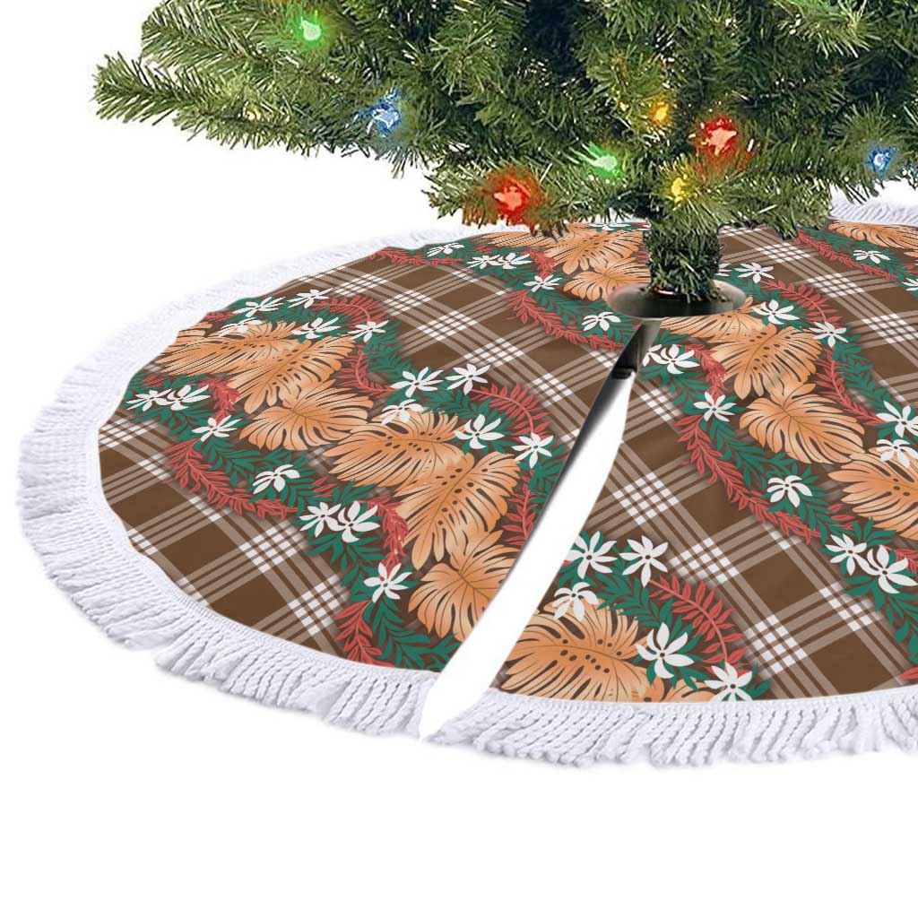 Polynesian Monstera Tiare Floral Tree Skirt Chocolate Brown Tropical Plaid - Polynesian Pride
