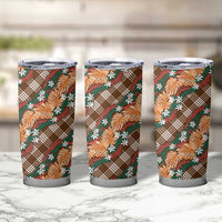 Polynesian Monstera Tiare Floral Tumbler Cup Chocolate Brown Tropical Plaid - Polynesian Pride