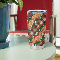Polynesian Monstera Tiare Floral Tumbler Cup Chocolate Brown Tropical Plaid - Polynesian Pride