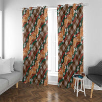 Polynesian Monstera Tiare Floral Window Curtain Chocolate Brown Tropical Plaid - Polynesian Pride