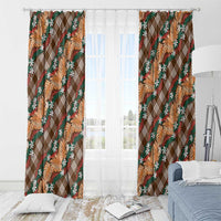 Polynesian Monstera Tiare Floral Window Curtain Chocolate Brown Tropical Plaid - Polynesian Pride