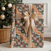 Polynesian Monstera Tiare Floral Wrapping Paper Chocolate Brown Tropical Plaid - Polynesian Pride