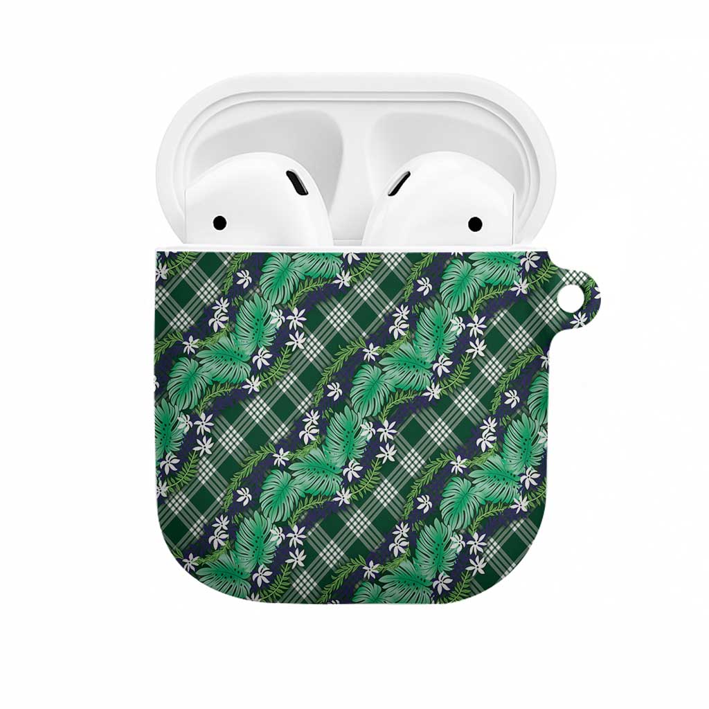 Polynesian Monstera Tiare Floral AirPods Case Forest Green Tropical Plaid - Polynesian Pride