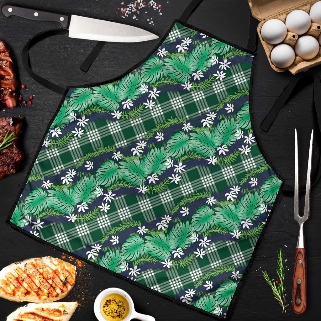 Polynesian Monstera Tiare Floral Apron Forest Green Tropical Plaid - Polynesian Pride
