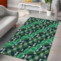 Polynesian Monstera Tiare Floral Area Rug Forest Green Tropical Plaid - Polynesian Pride