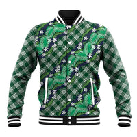 Polynesian Monstera Tiare Floral Baseball Jacket Forest Green Tropical Plaid - Polynesian Pride