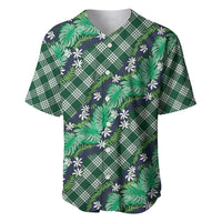 Polynesian Monstera Tiare Floral Baseball Jersey Forest Green Tropical Plaid - Polynesian Pride
