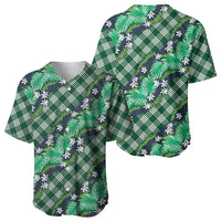Polynesian Monstera Tiare Floral Baseball Jersey Forest Green Tropical Plaid - Polynesian Pride