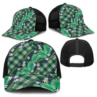 Polynesian Monstera Tiare Floral Baseball Net Cap Forest Green Tropical Plaid - Polynesian Pride