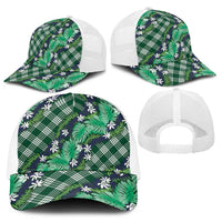 Polynesian Monstera Tiare Floral Baseball Net Cap Forest Green Tropical Plaid - Polynesian Pride