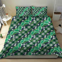Polynesian Monstera Tiare Floral Bedding Set Forest Green Tropical Plaid - Polynesian Pride