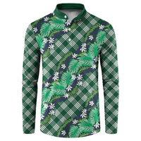 Polynesian Monstera Tiare Floral Button Sweatshirt Forest Green Tropical Plaid - Polynesian Pride