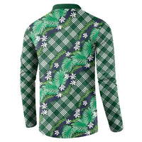 Polynesian Monstera Tiare Floral Button Sweatshirt Forest Green Tropical Plaid - Polynesian Pride