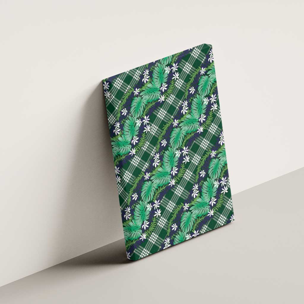 Polynesian Monstera Tiare Floral Canvas Wall Art Forest Green Tropical Plaid - Polynesian Pride