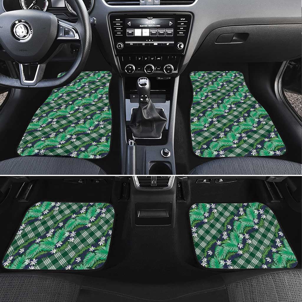 Polynesian Monstera Tiare Floral Car Mats Forest Green Tropical Plaid - Polynesian Pride