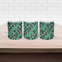 Polynesian Monstera Tiare Floral Ceramic Mug Forest Green Tropical Plaid - Polynesian Pride