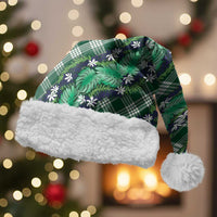 Polynesian Monstera Tiare Floral Christmas Santa Hat Forest Green Tropical Plaid - Polynesian Pride