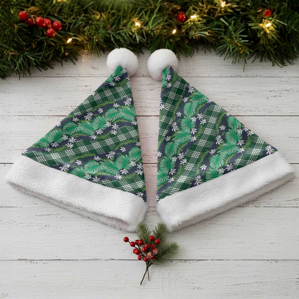 Polynesian Monstera Tiare Floral Christmas Santa Hat Forest Green Tropical Plaid - Polynesian Pride
