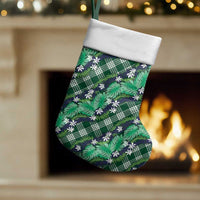 Polynesian Monstera Tiare Floral Christmas Stocking Forest Green Tropical Plaid - Polynesian Pride