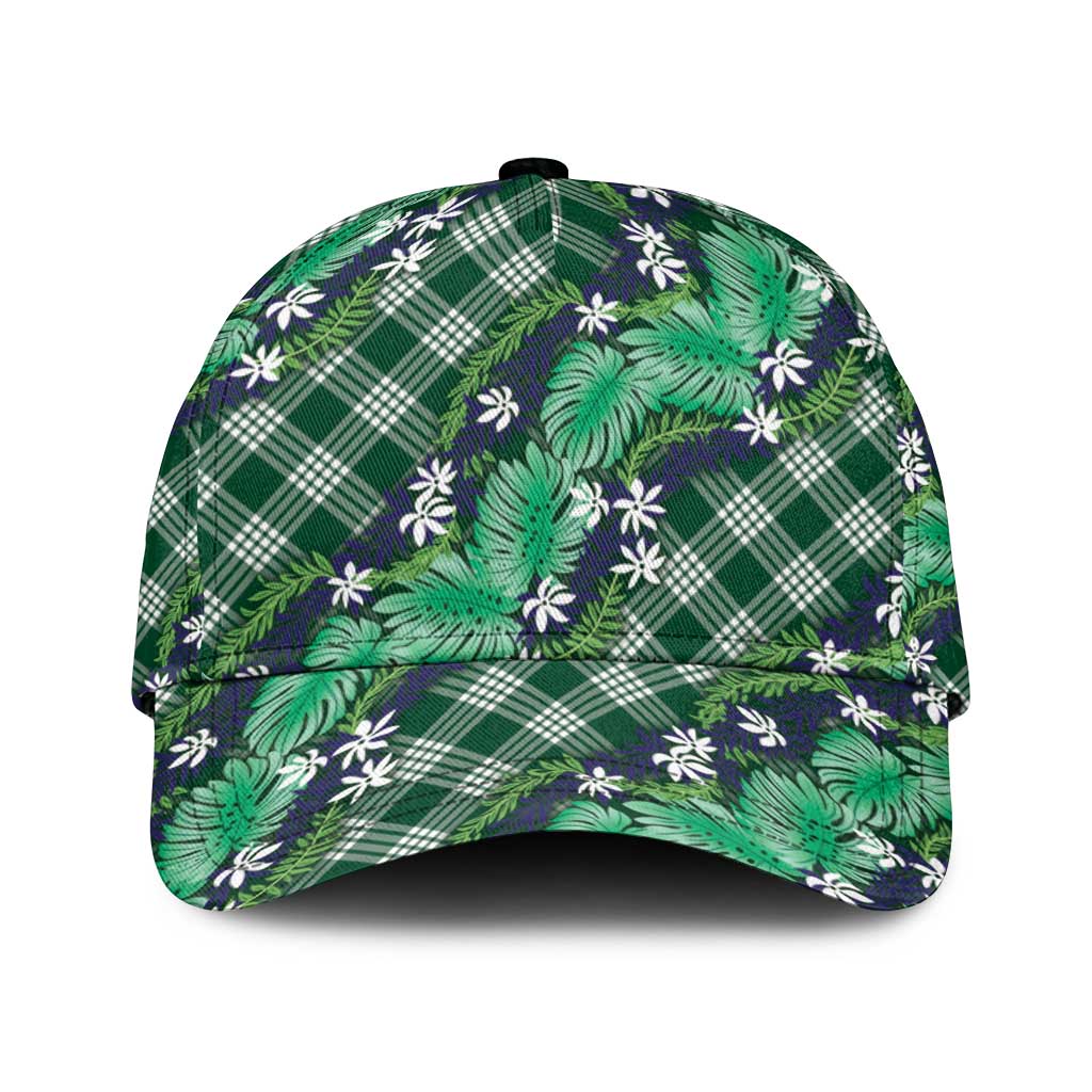 Polynesian Monstera Tiare Floral Classic Cap Forest Green Tropical Plaid - Polynesian Pride
