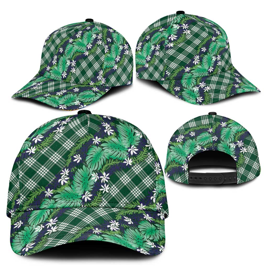 Polynesian Monstera Tiare Floral Classic Cap Forest Green Tropical Plaid - Polynesian Pride