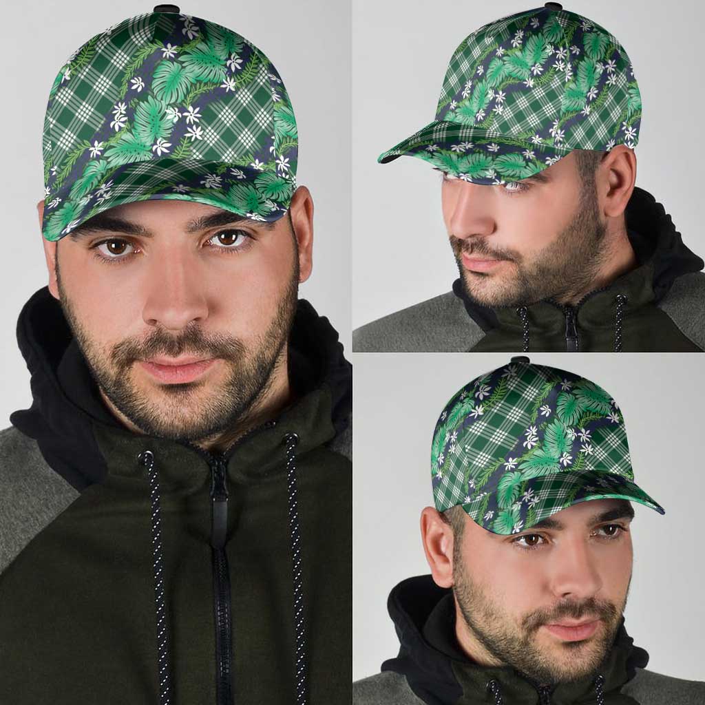 Polynesian Monstera Tiare Floral Classic Cap Forest Green Tropical Plaid - Polynesian Pride