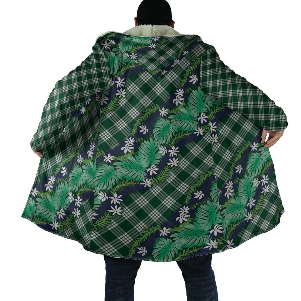 Polynesian Monstera Tiare Floral Cloak Forest Green Tropical Plaid - Polynesian Pride