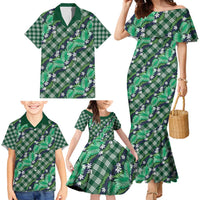 Polynesian Monstera Tiare Floral Family Matching Mermaid Dress and Hawaiian Shirt Forest Green Tropical Plaid - Polynesian Pride