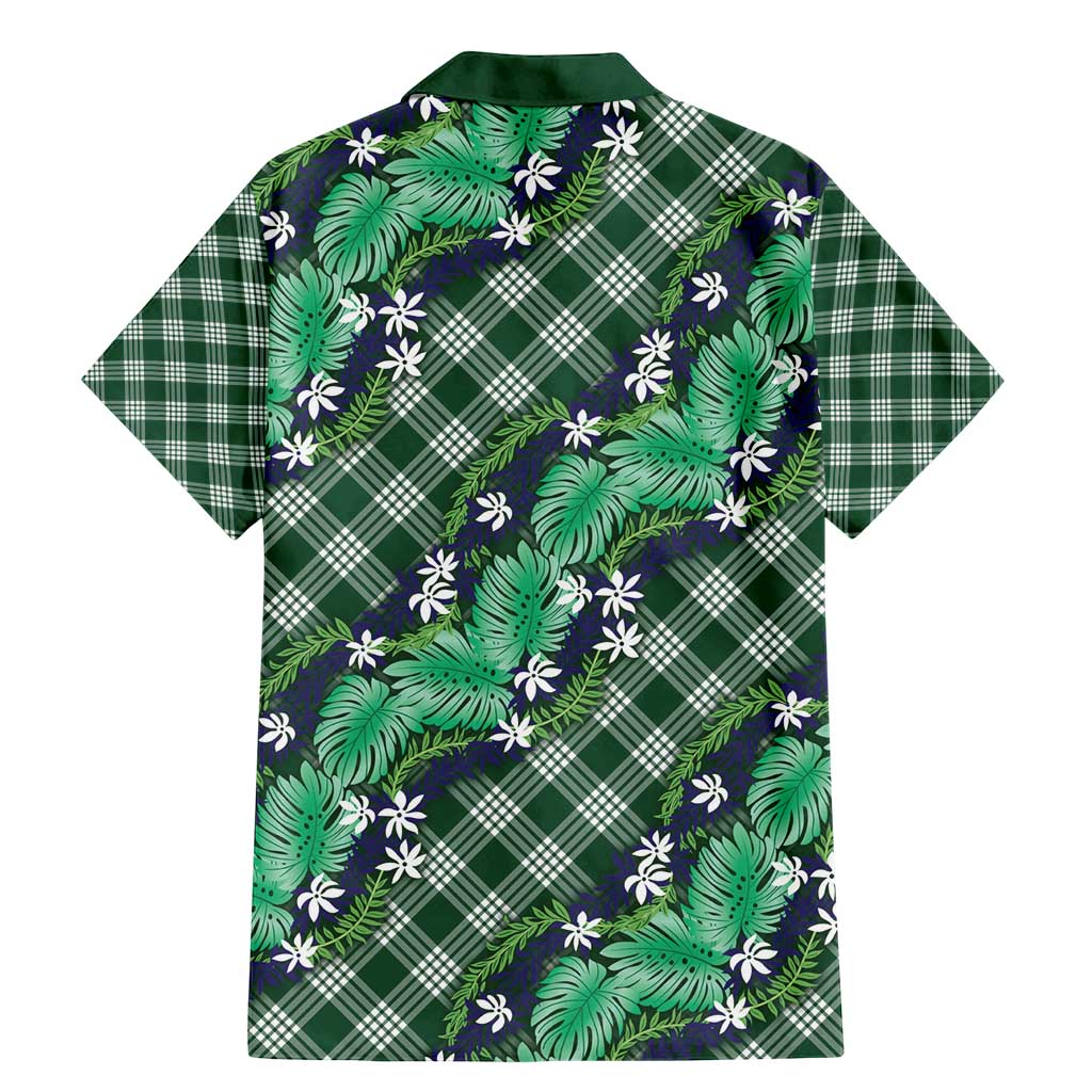 Polynesian Monstera Tiare Floral Family Matching Mermaid Dress and Hawaiian Shirt Forest Green Tropical Plaid - Polynesian Pride