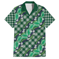 Polynesian Monstera Tiare Floral Family Matching Tank Maxi Dress and Hawaiian Shirt Forest Green Tropical Plaid - Polynesian Pride