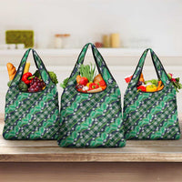 Polynesian Monstera Tiare Floral Grocery Bag Forest Green Tropical Plaid - Polynesian Pride