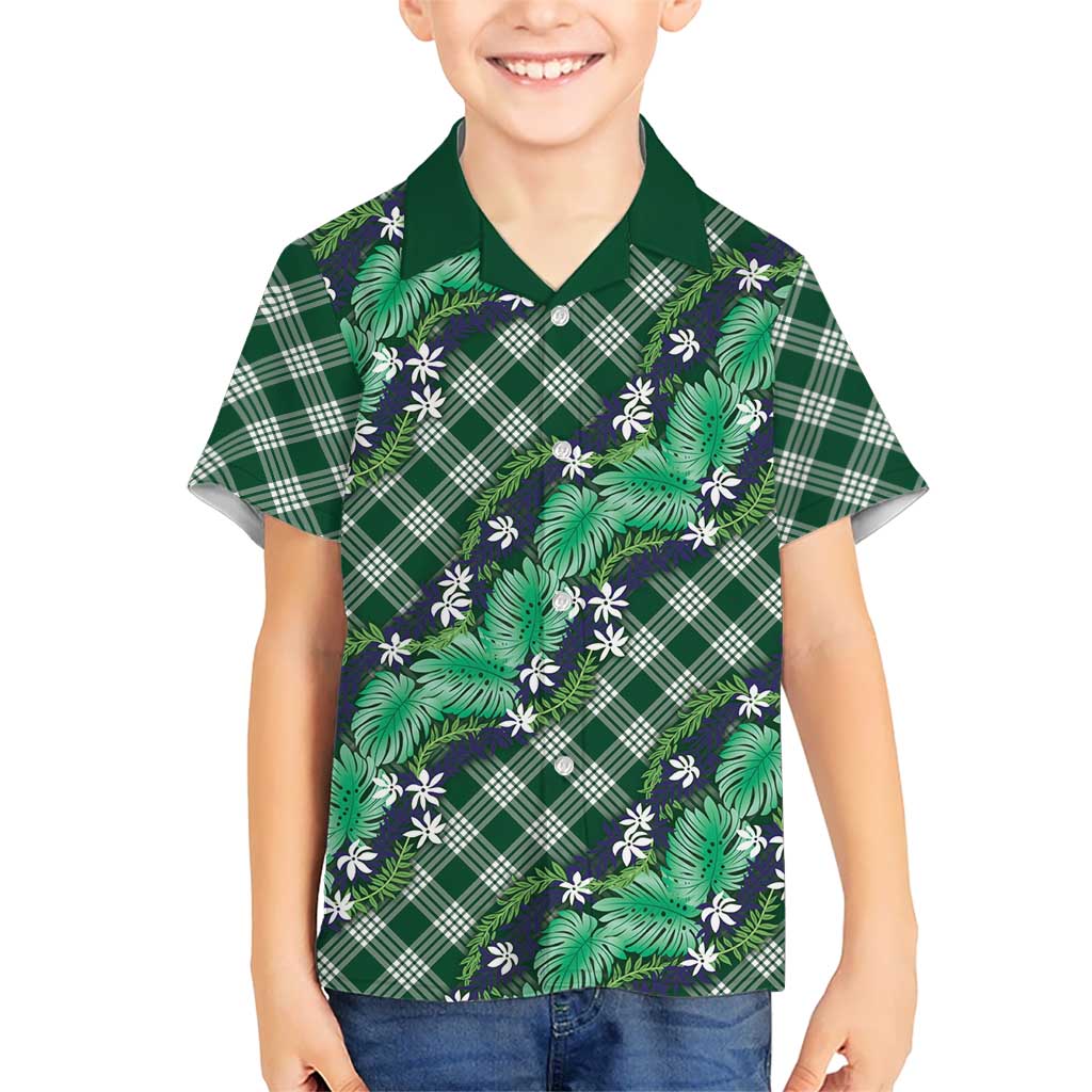 Polynesian Monstera Tiare Floral Hawaiian Shirt Forest Green Tropical Plaid - Polynesian Pride