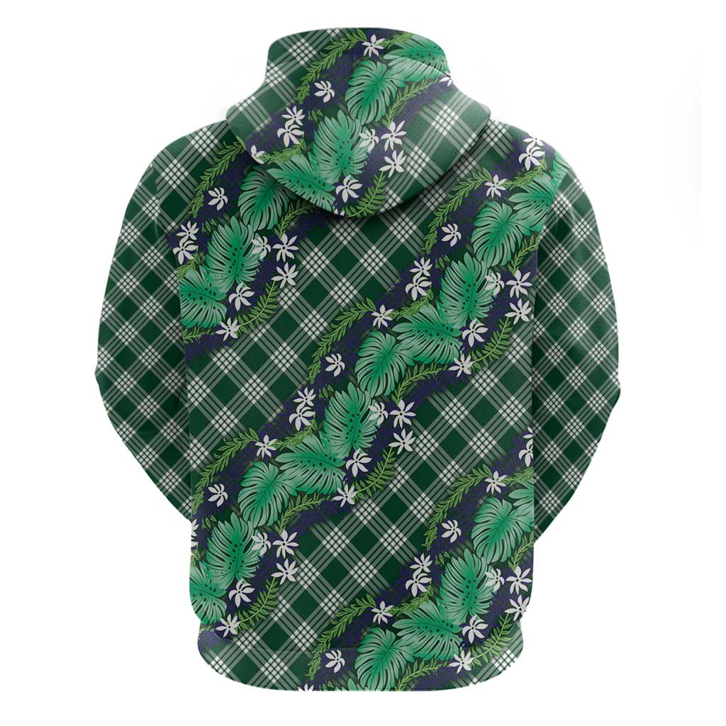 Polynesian Monstera Tiare Floral Hoodie Forest Green Tropical Plaid - Polynesian Pride