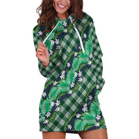 Polynesian Monstera Tiare Floral Hoodie Dress Forest Green Tropical Plaid - Polynesian Pride
